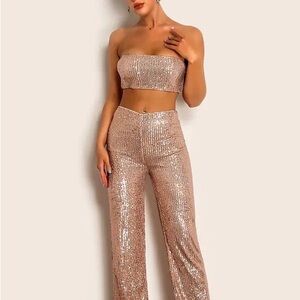 Elegant Sequin Strapless set - Rose Gold